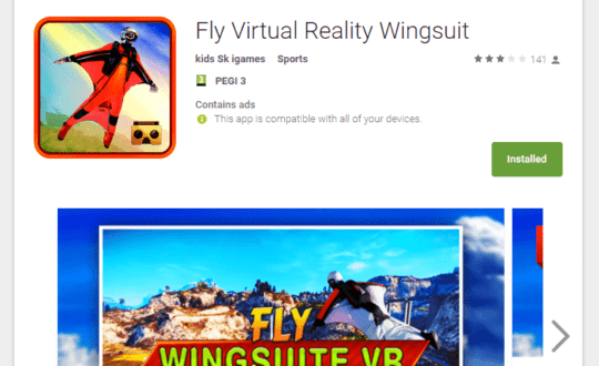 אפליקציית (VR) מציאות מדומה fly wingsuit VR