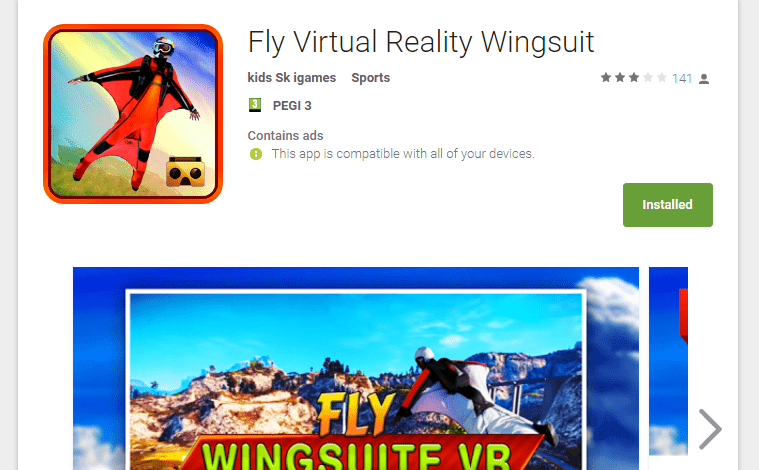 אפליקציית (VR) מציאות מדומה fly wingsuit VR